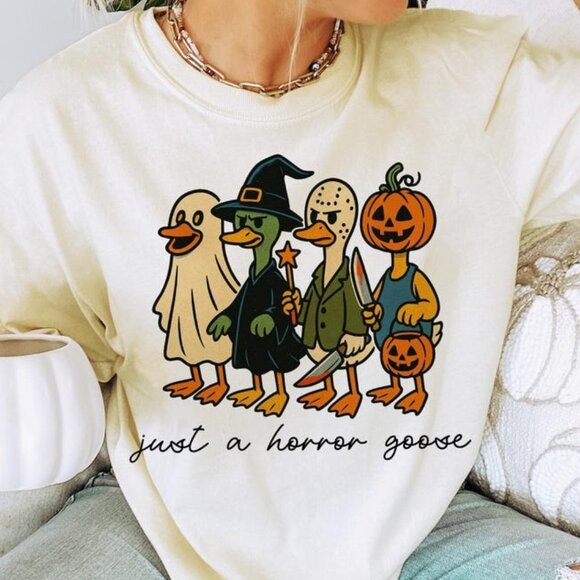 Tops - Funny Halloween Goose Shirt, Retro Horror Goose Shirt
